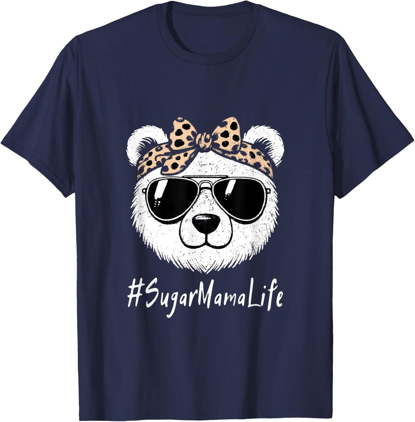 Sugar Mama Bear Life Headband Sunglasses Leopard Vintage T-Shirt - T-Shirt | Navy