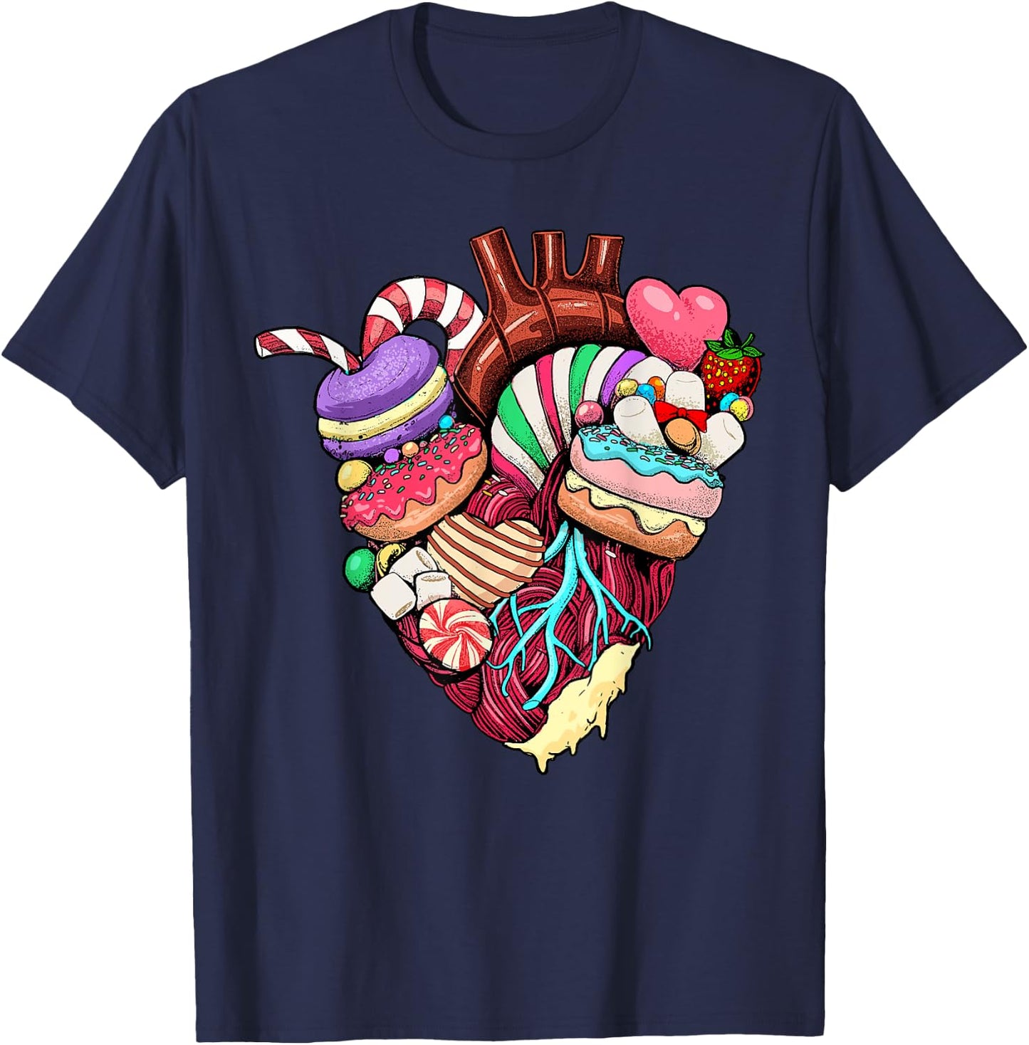 Anatomical Heart Shirt Sweet Candy Heart Cardiology Cardiac T-Shirt - T-Shirt | Navy