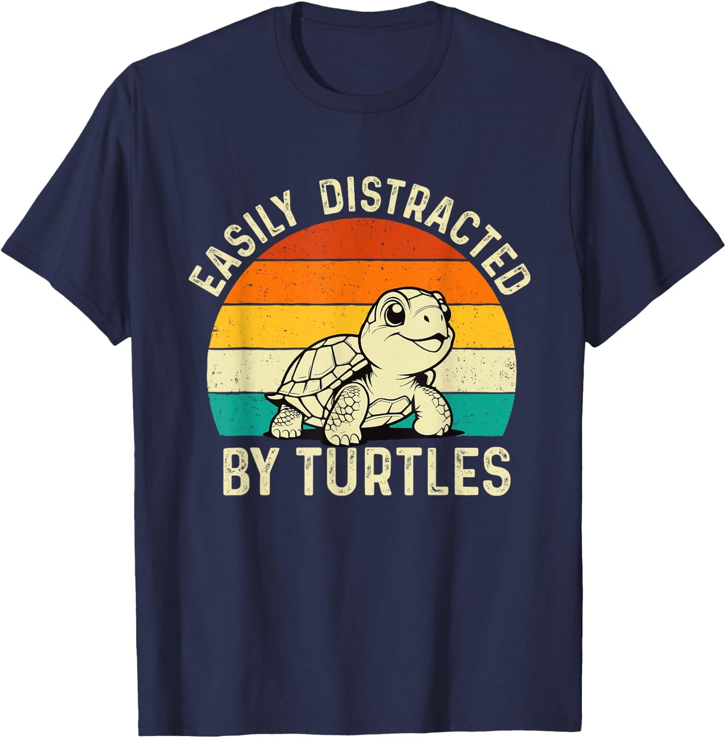 Easily Distracted By Turtles - Reptile Lover Cute Tortoise T-Shirt - T-Shirt | Navy