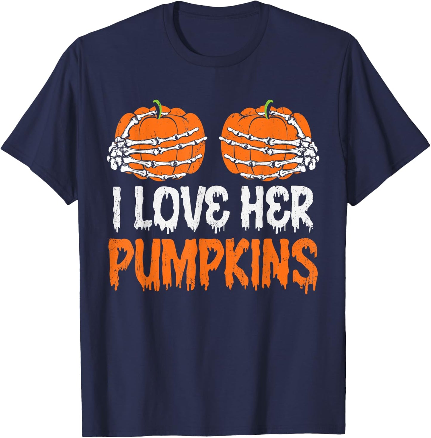 I Love His Broomstick I Love Her Pumpkins Halloween Couples T-Shirt - T-Shirt | Navy