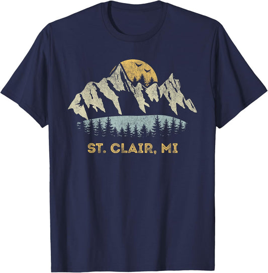 St. Clair Michigan Mountain Sunset Sunrise MI T-Shirt - T-Shirt | Navy