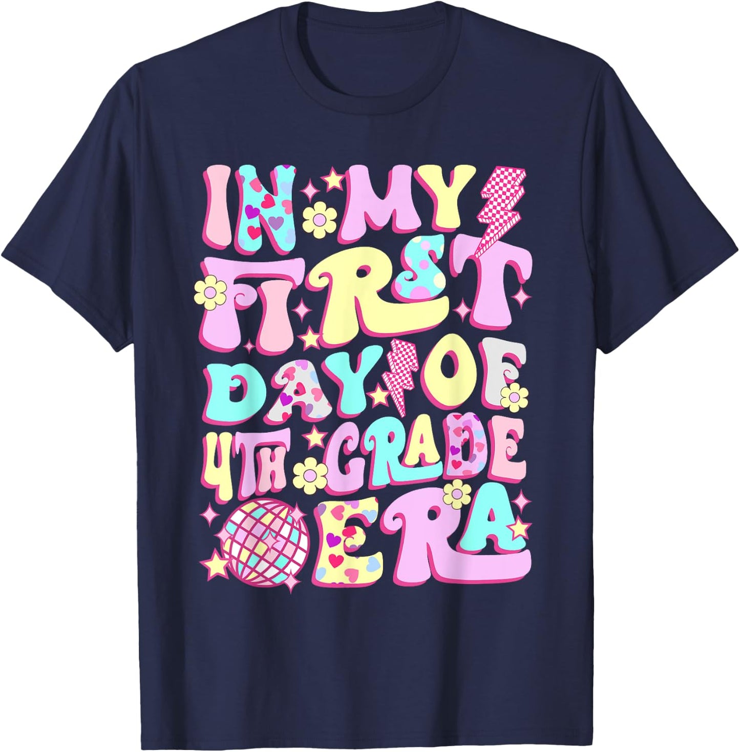 Groovy In My First Day 4th Grade Era Back To School Girls T-Shirt - T-Shirt | Navy