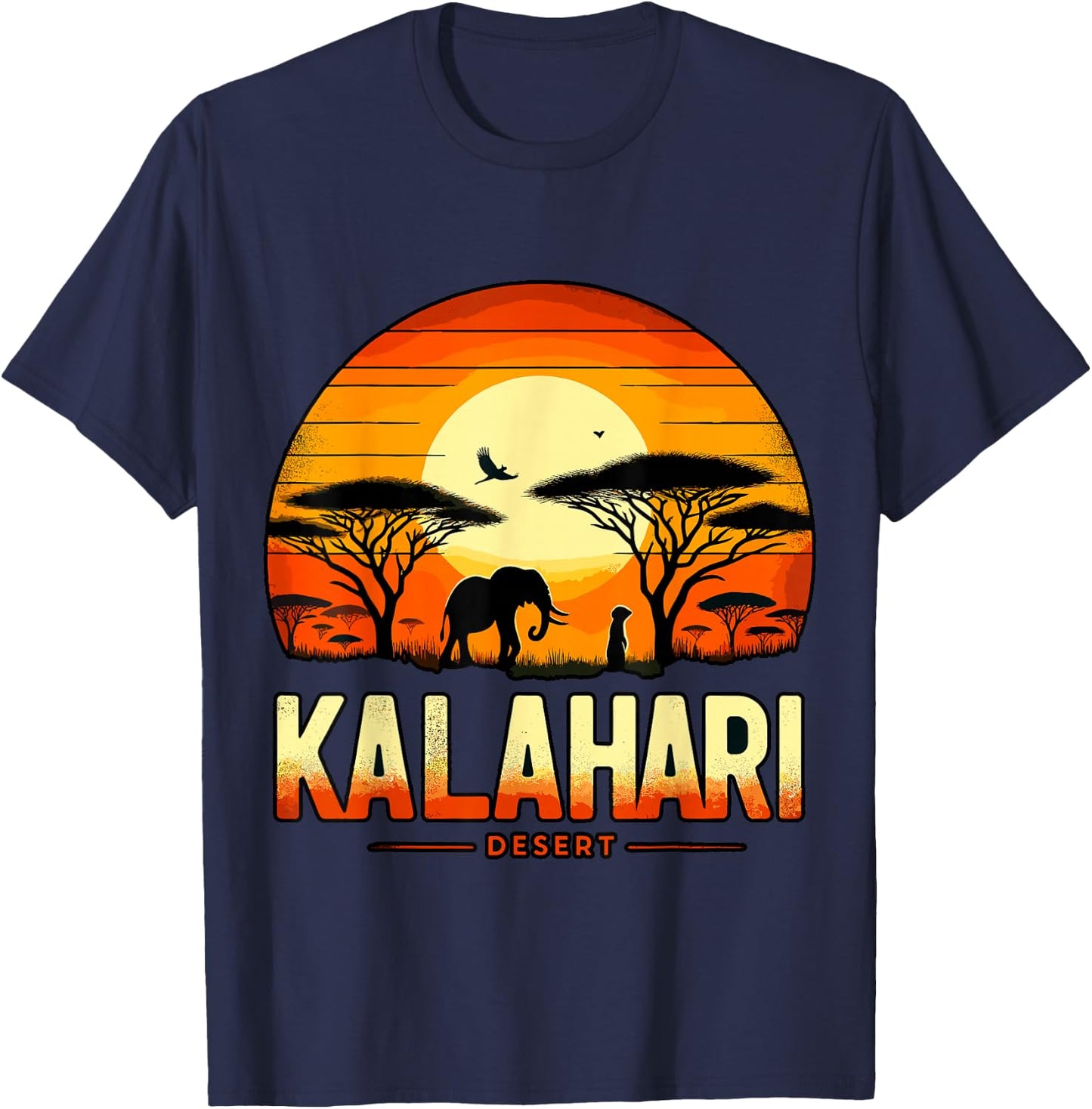 Kalahari Desert Africa Safari Elephant Sunset T-Shirt - T-Shirt | Navy