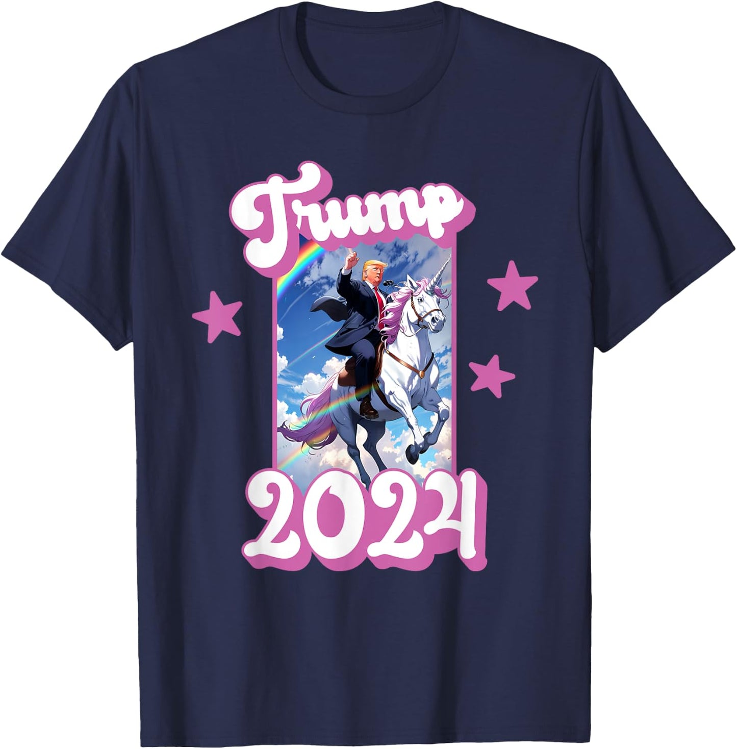 Funny Donald Trump Riding an Unicorn. Pink Trump 2024 Girl T-Shirt - T-Shirt | Navy