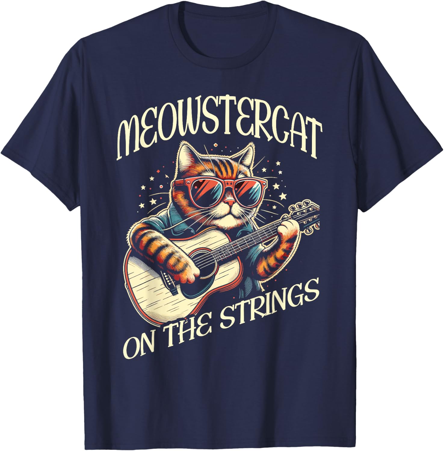 Funny Cat Playing Guitar T-Shirt - T-Shirt | Navy