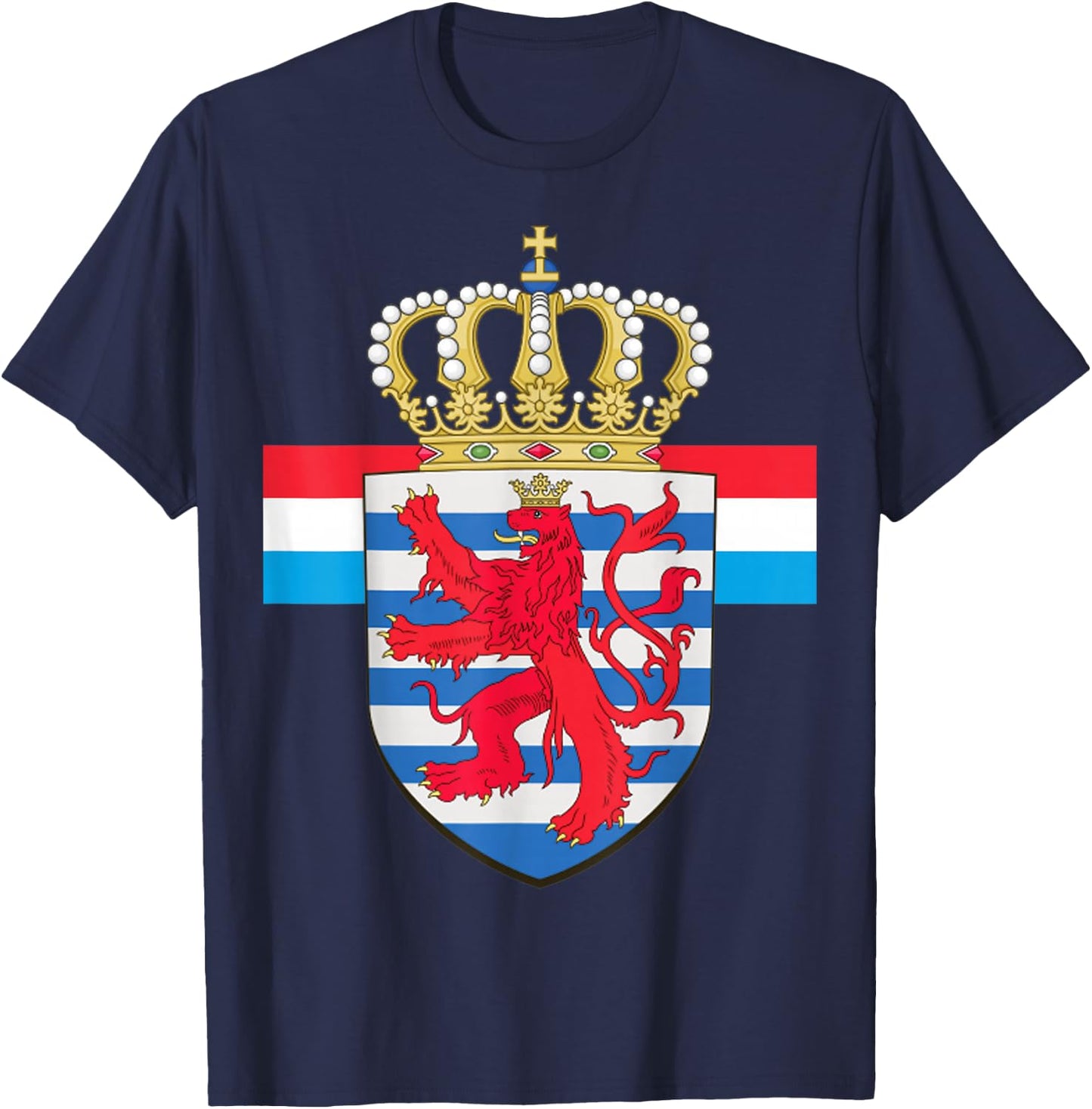Luxembourg National Lion Emblem and Flag T-Shirt - T-Shirt | Navy