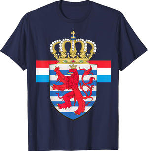 Luxembourg National Lion Emblem and Flag T-Shirt - T-Shirt | Navy