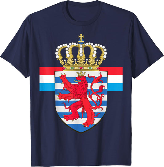 Luxembourg National Lion Emblem and Flag T-Shirt - T-Shirt | Navy