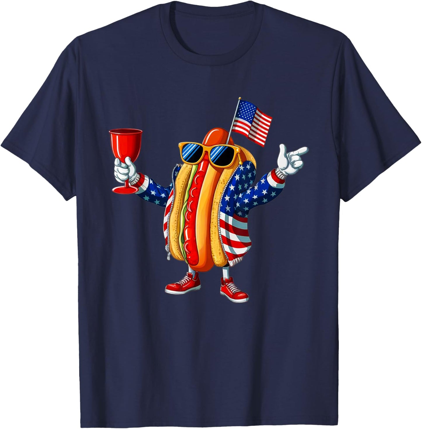 Patriotic 4th of July Hotdog Funny Fourth of July Men Women T-Shirt - T-Shirt | Navy