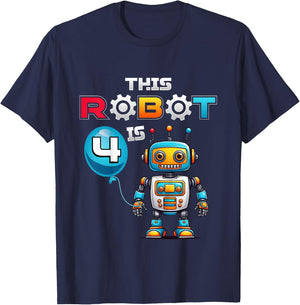 Kids Robot Birthday This Robot Is 4 Years Old Boys Robotics Kids T-Shirt - T-Shirt | Navy