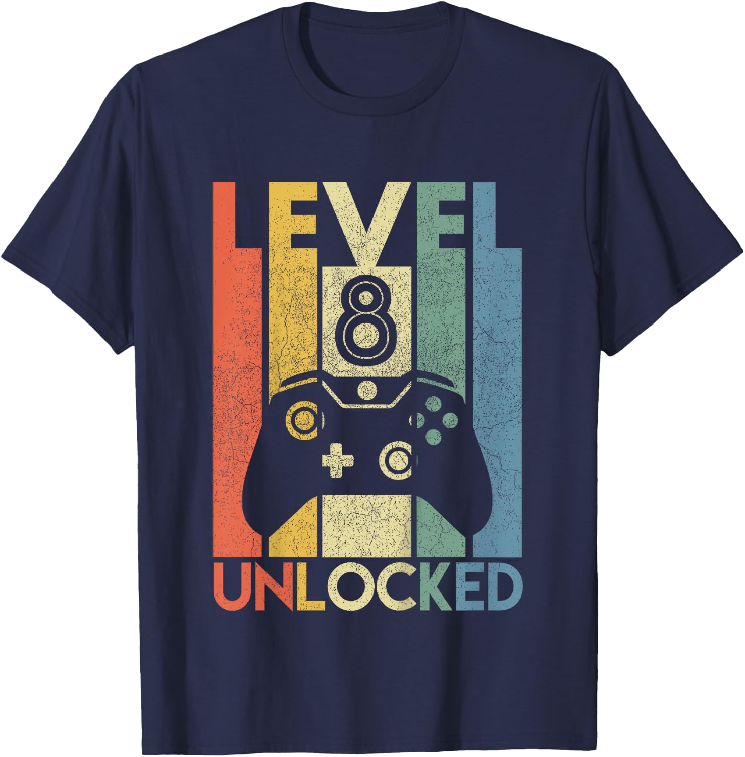Level 8 Unlocked Funny Video Gamer 8th Birthday Gift T-Shirt - T-Shirt | Navy