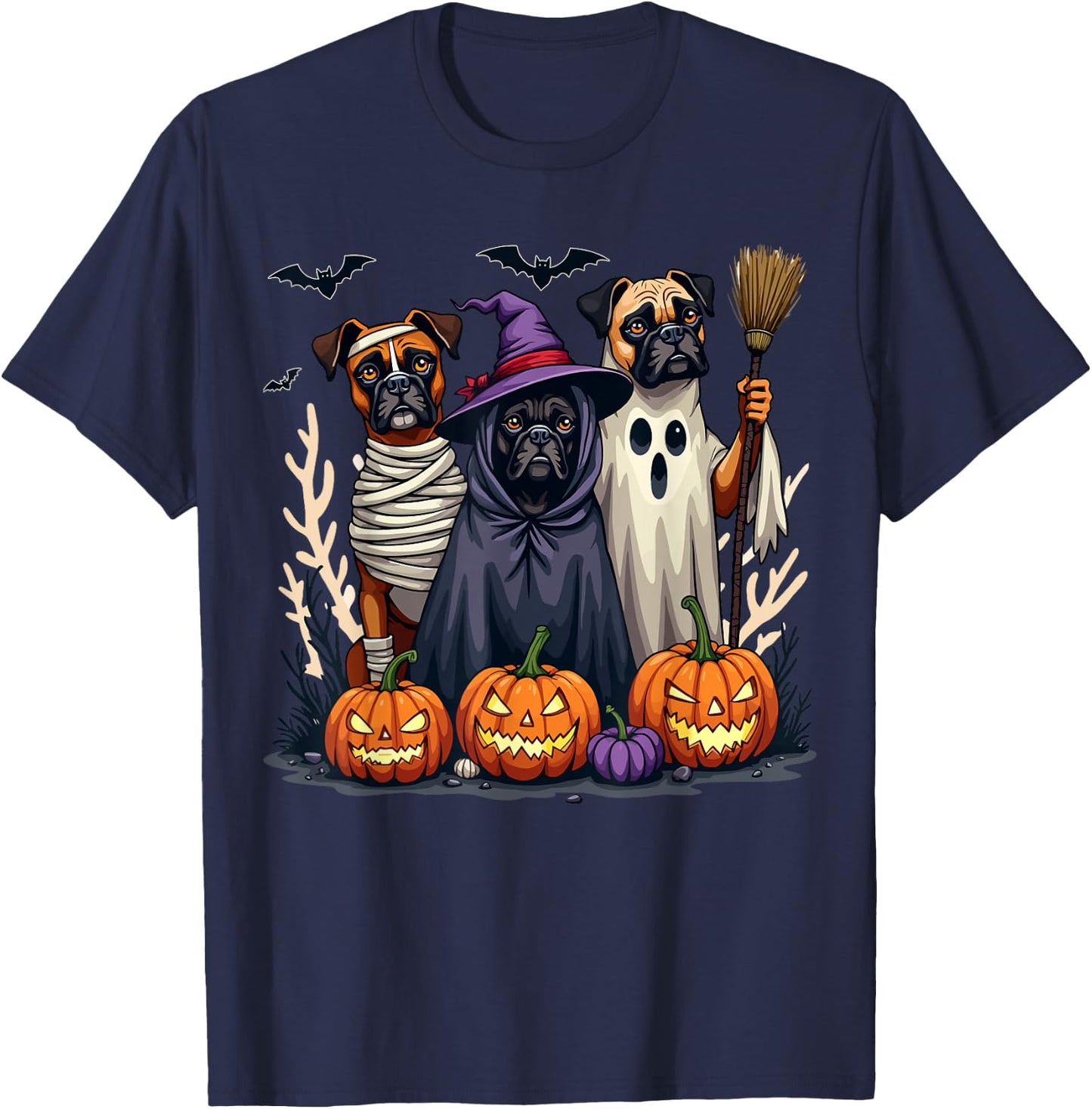 Boxer Halloween Costume Cute Spooky Dog Lover Men Women Kids T-Shirt - T-Shirt | Navy