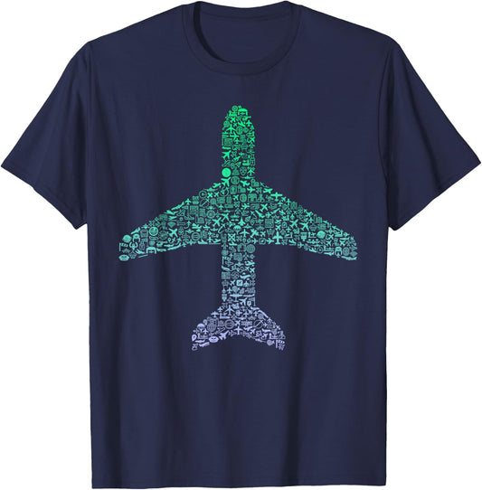 Airplane Silhouette Aviation Enthusiast Gear | Boys Pilot T-Shirt - T-Shirt | Navy