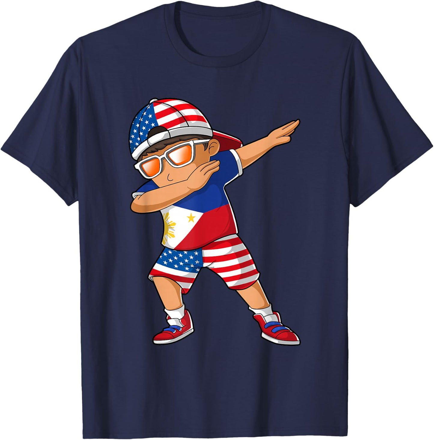 Half American Half Filipino Boy Kid Philippine Flag T-Shirt - T-Shirt | Navy