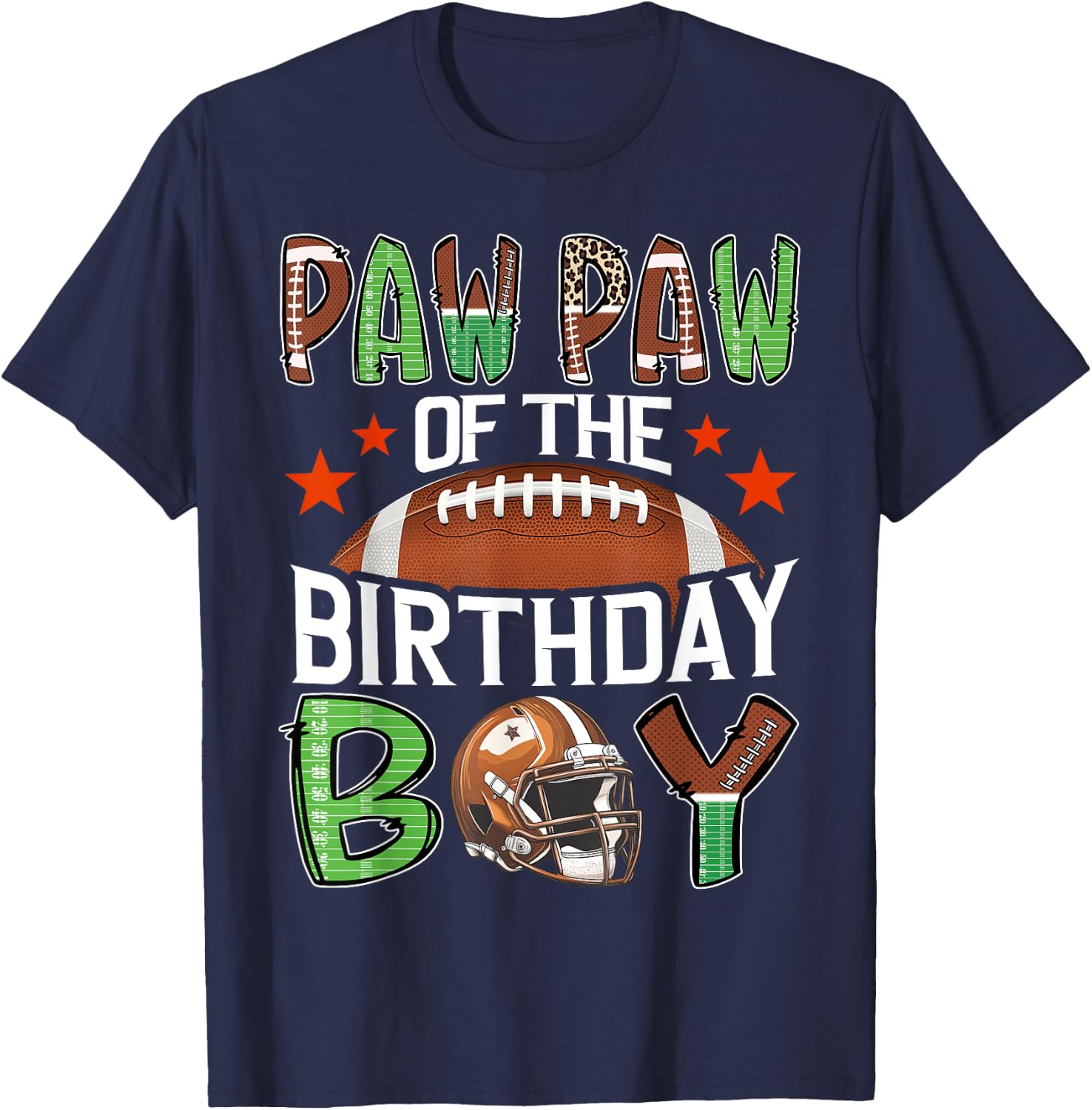 Paw Paw Of The Birthday Boy Game Day Football T-Shirt - T-Shirt | Navy