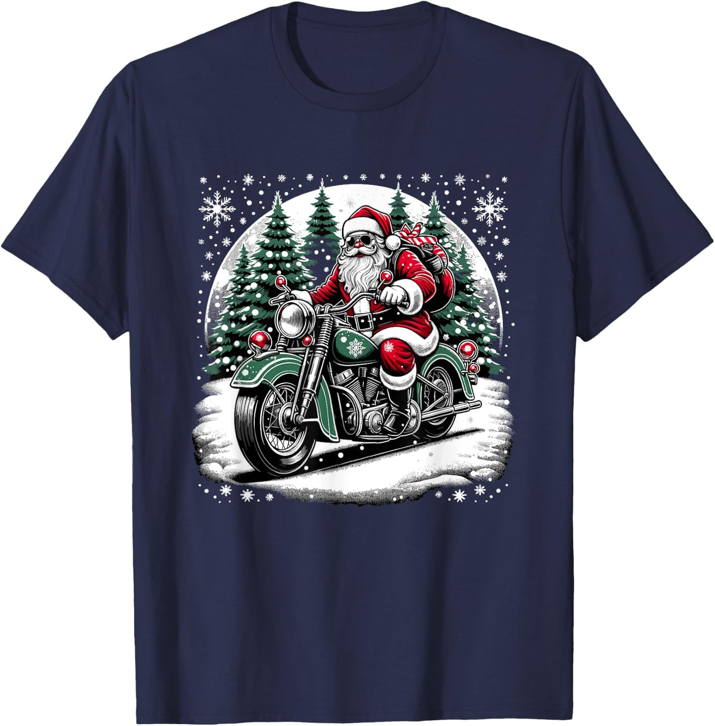 Santa Riding A Vintage Motorcycle Biker Santa Xmas T-Shirt - T-Shirt | Navy