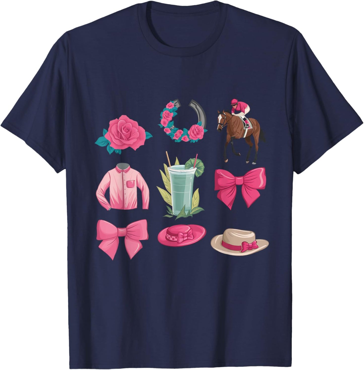 Pink Coquette Bow Derby Day Horse Racing Derby T-Shirt - T-Shirt | Navy