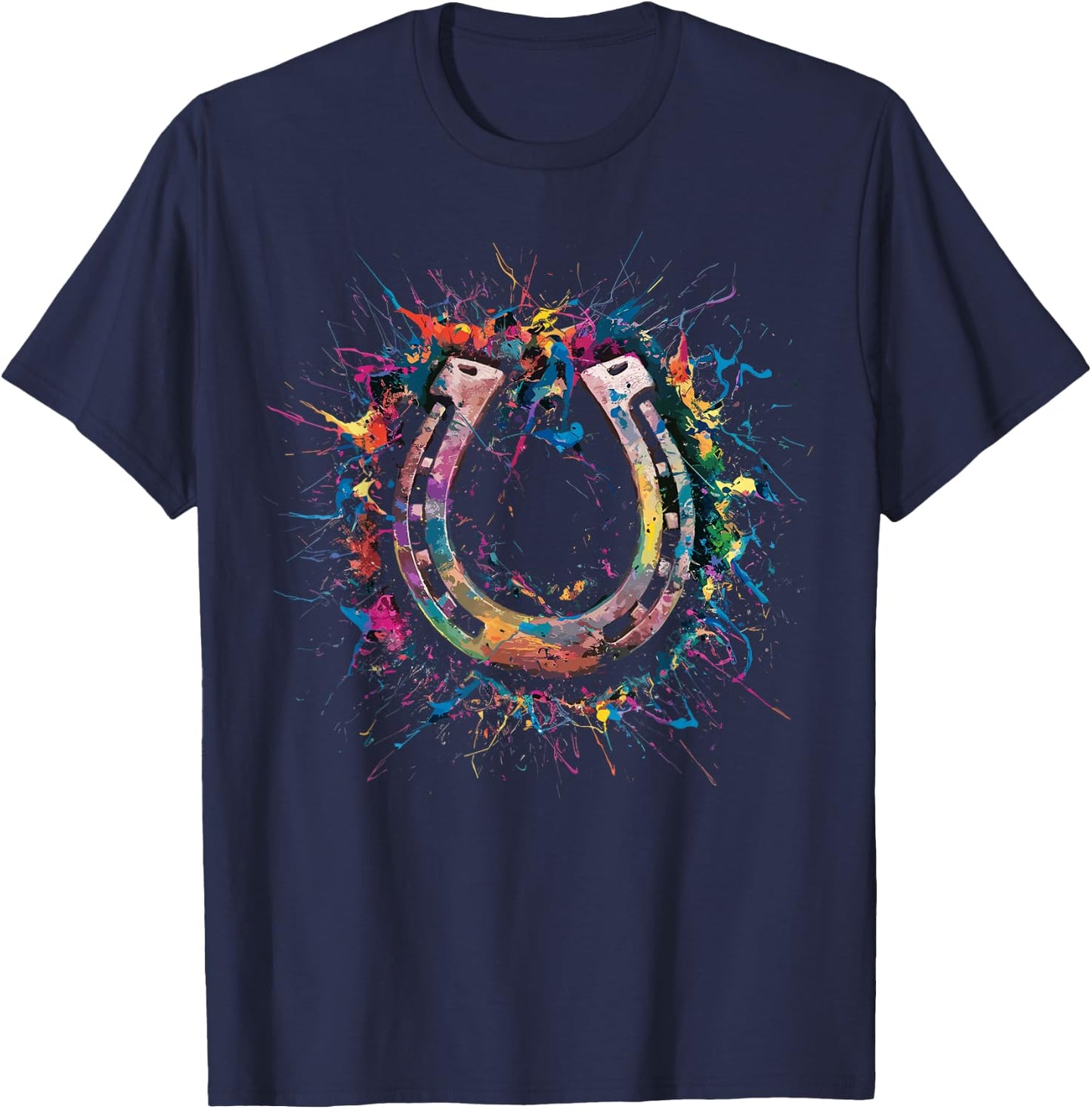 Colorful Paint Splash Horseshoe Art Graphic T-Shirt - T-Shirt | Navy