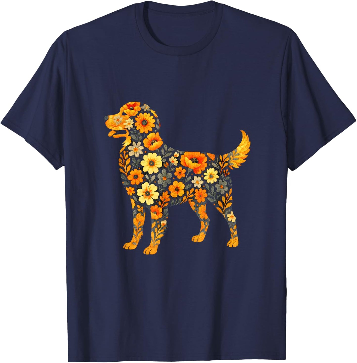 Wildflower Golden Retriever - Puppy Art T-Shirt - T-Shirt | Navy