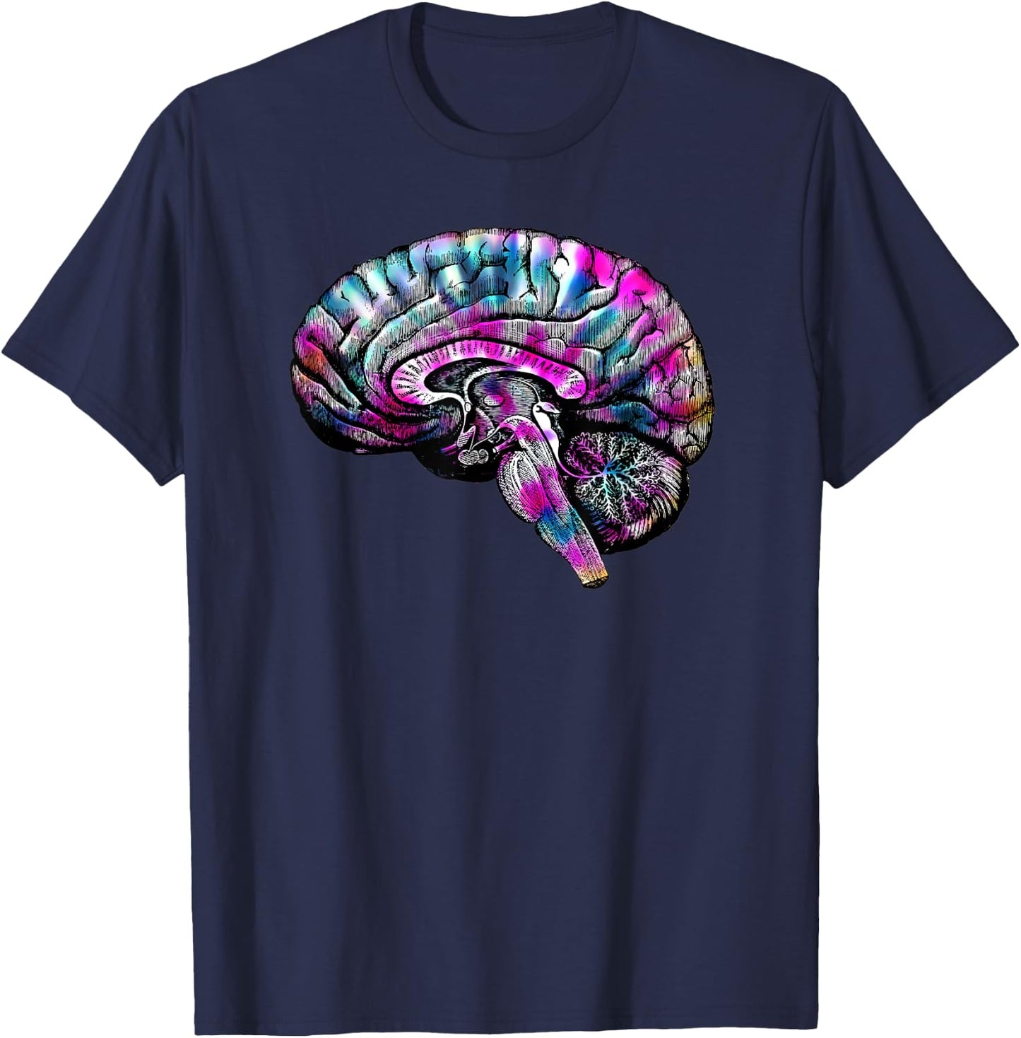 Psychedelic Art Creative Tie Dye Human Brain Retro Women Men T-Shirt - T-Shirt | Navy