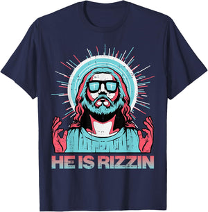 He Is Rizzin Risen Jesus Easter Funny Saying Women Men Kids T-Shirt - T-Shirt | Navy