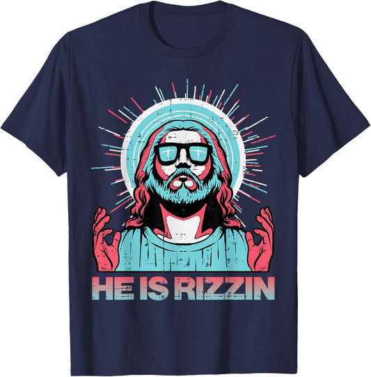 He Is Rizzin Risen Jesus Easter Funny Saying Women Men Kids T-Shirt - T-Shirt | Navy