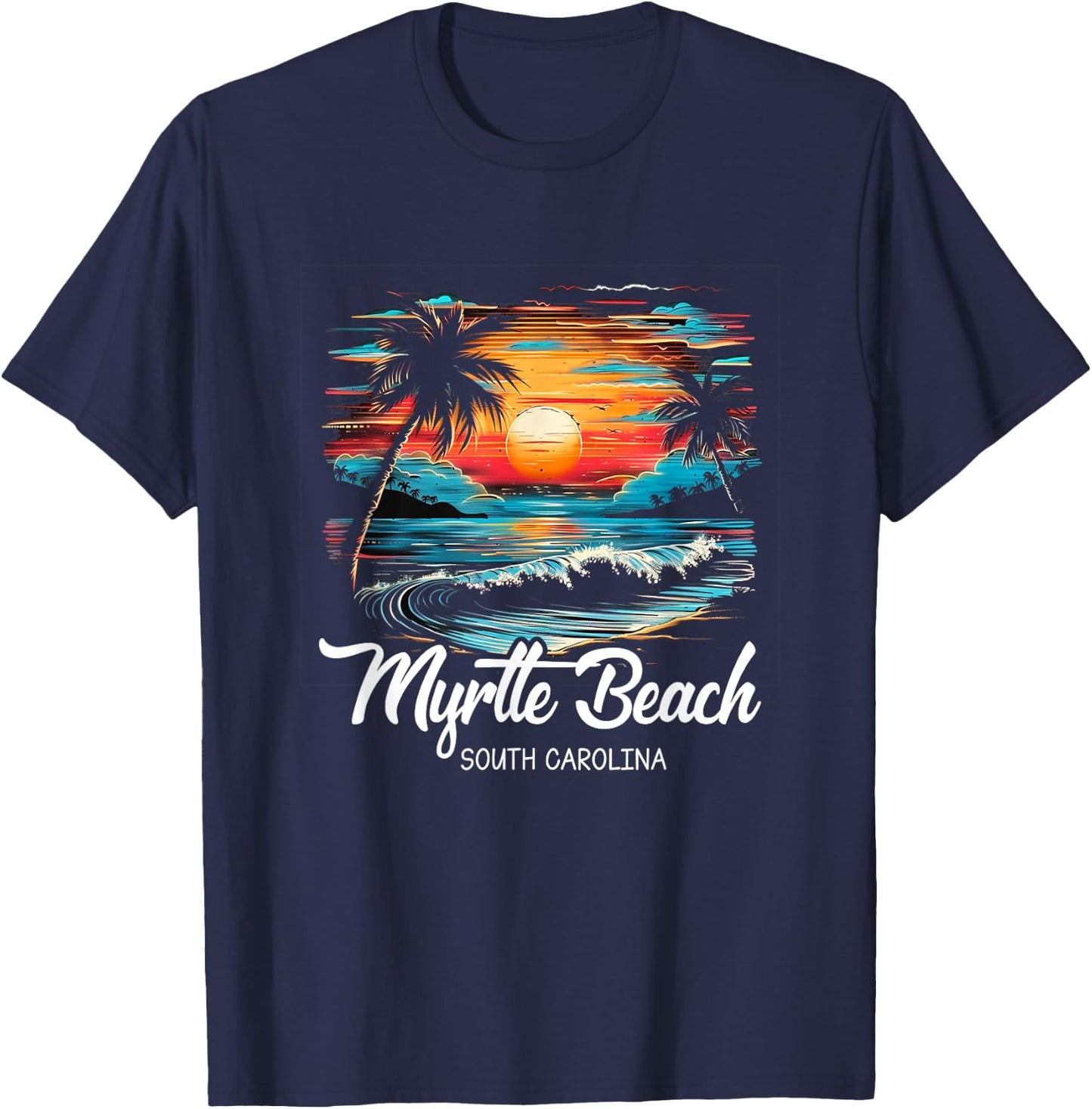 Family Vacation Retro Sunset South Carolina Myrtle Beach T-Shirt - T-Shirt | Navy
