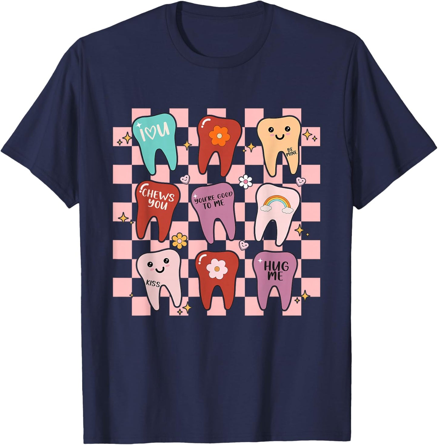 Dental Valentines Cute Teeth Hugging Heart Dentist T-Shirt - T-Shirt | Navy