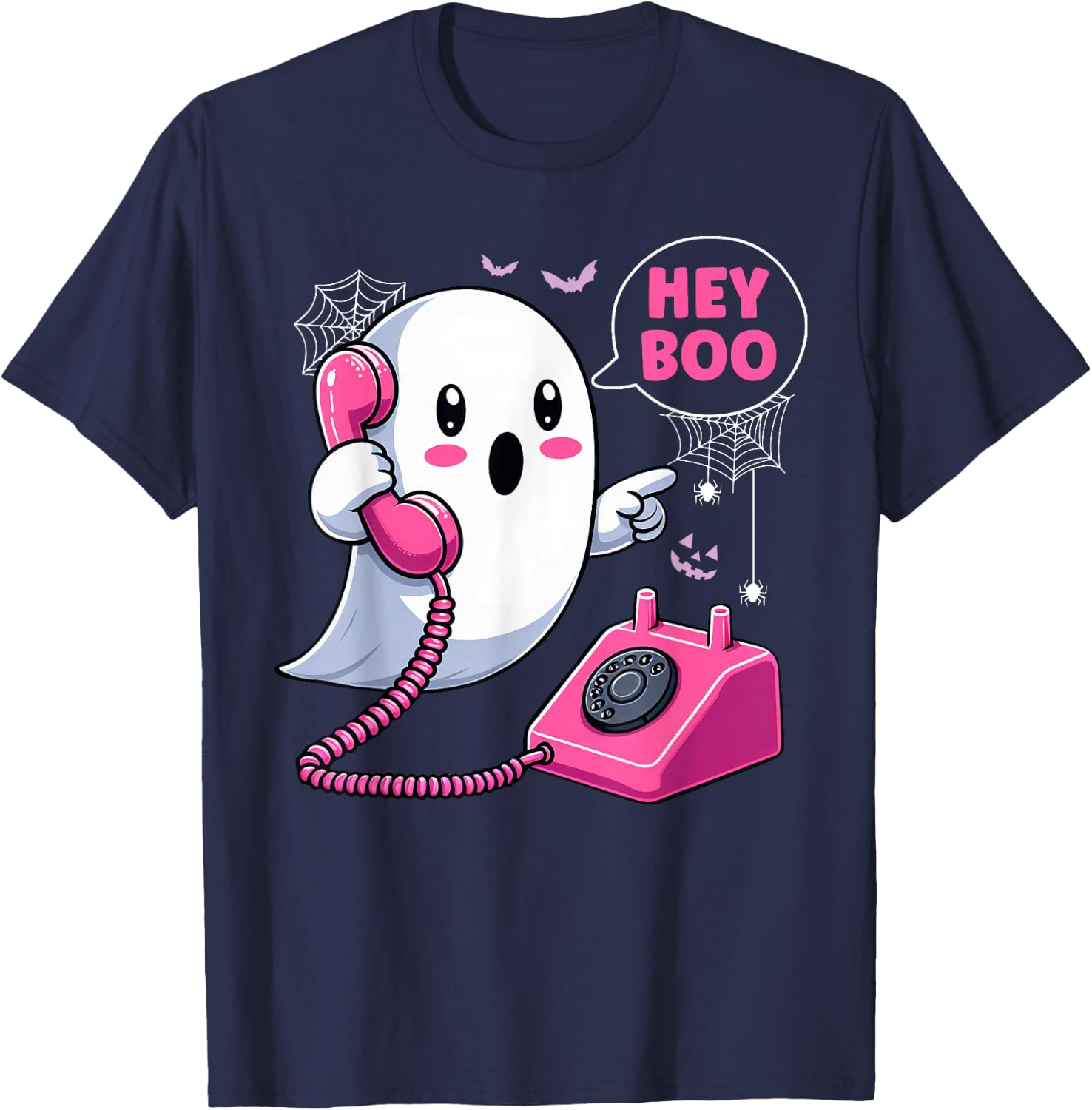 Groovy Hey Boo Cute Ghost Funny Halloween Girls Women Kids T-Shirt - T-Shirt | Navy