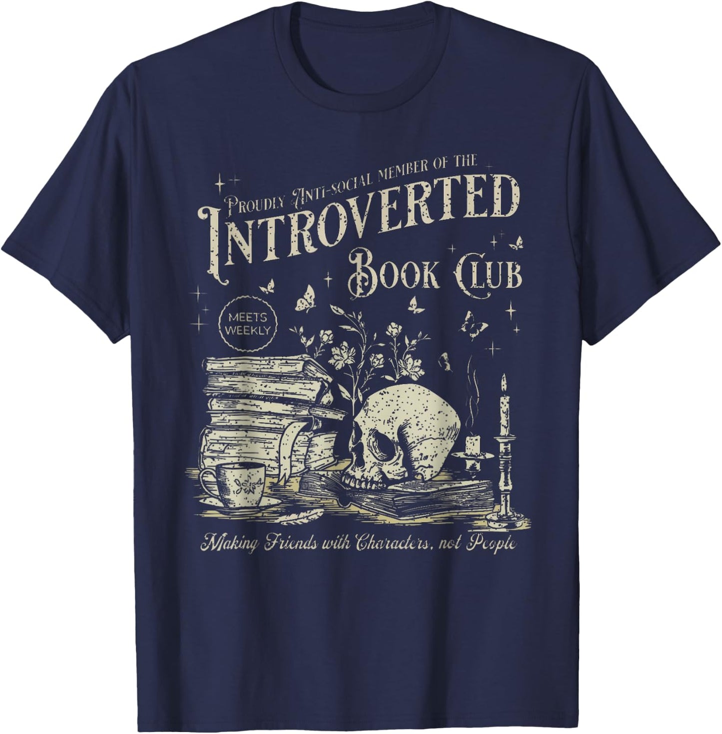 Retro Proud Anti Social Member Of Introverted Book Club T-Shirt - T-Shirt | Navy