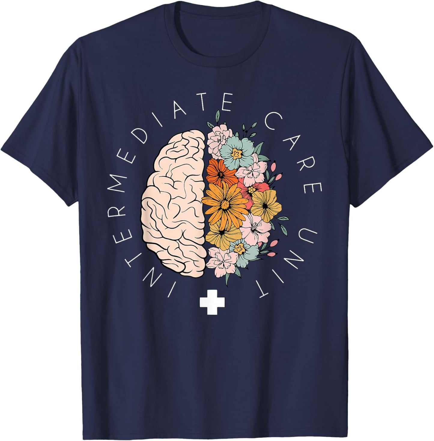 Floral Brain IMCU Intermediate Care Unit Nurse Appreciation T-Shirt - T-Shirt | Navy