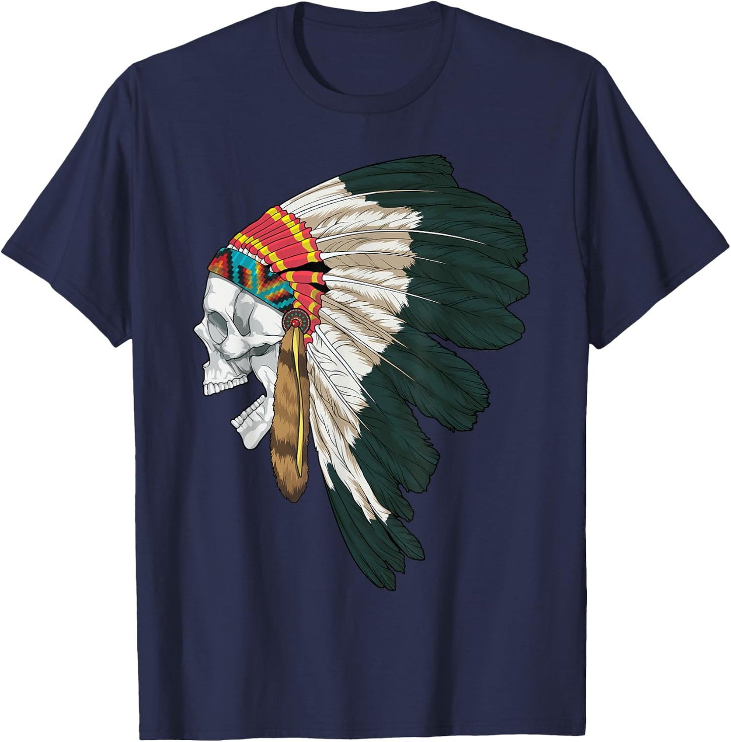 American Skull Native Indian Eagle Chief Tribal Headdress T-Shirt - T-Shirt | Navy