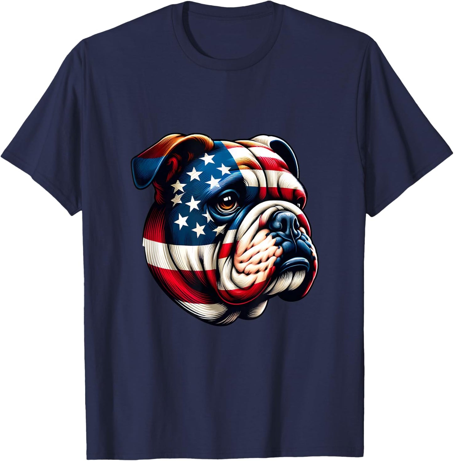 Patriotic English Bulldog Lover Owner Men American USA Flag T-Shirt - T-Shirt | Navy