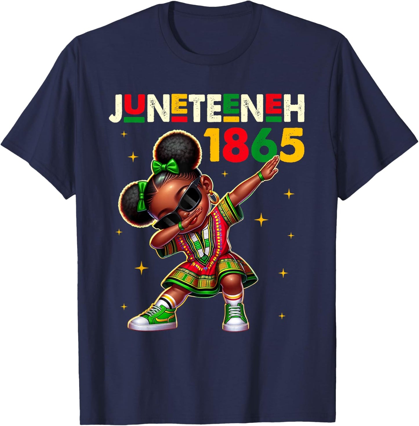 Juneteenth Dabbing Black Girls Queen Melanin Brown Skin Dab T-Shirt - T-Shirt | Navy