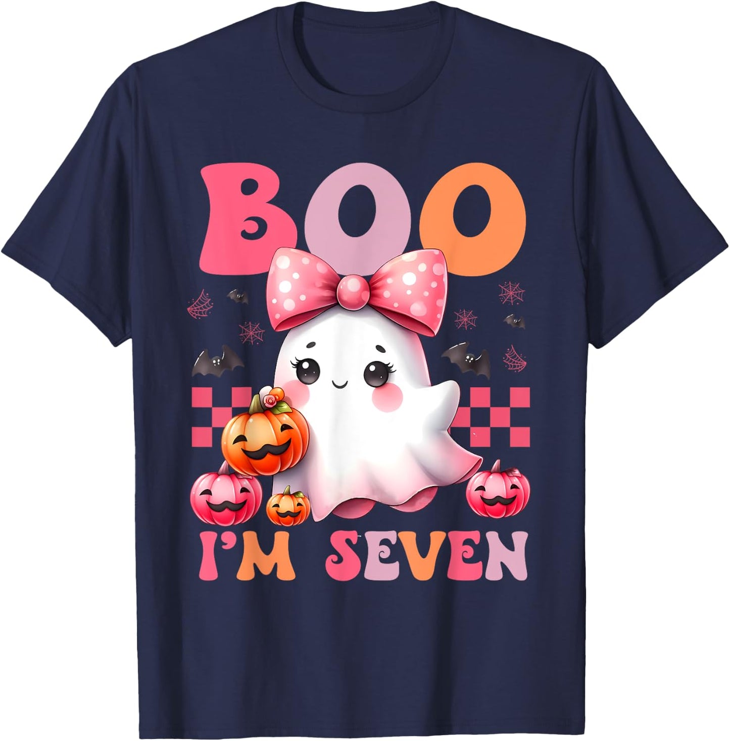Boo I'm Seven Ghost Seventh 7th Birthday Halloween Girls T-Shirt - T-Shirt | Navy