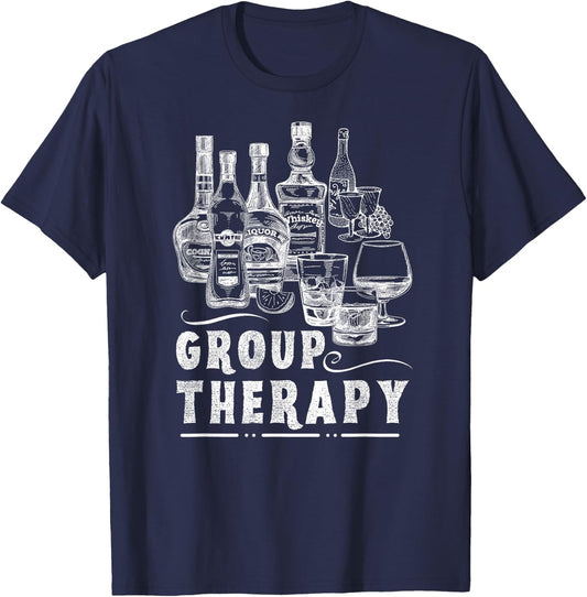 Group Therapy Funny Alcohol Lover Men Women Whiskey Wine T-Shirt - T-Shirt | Navy