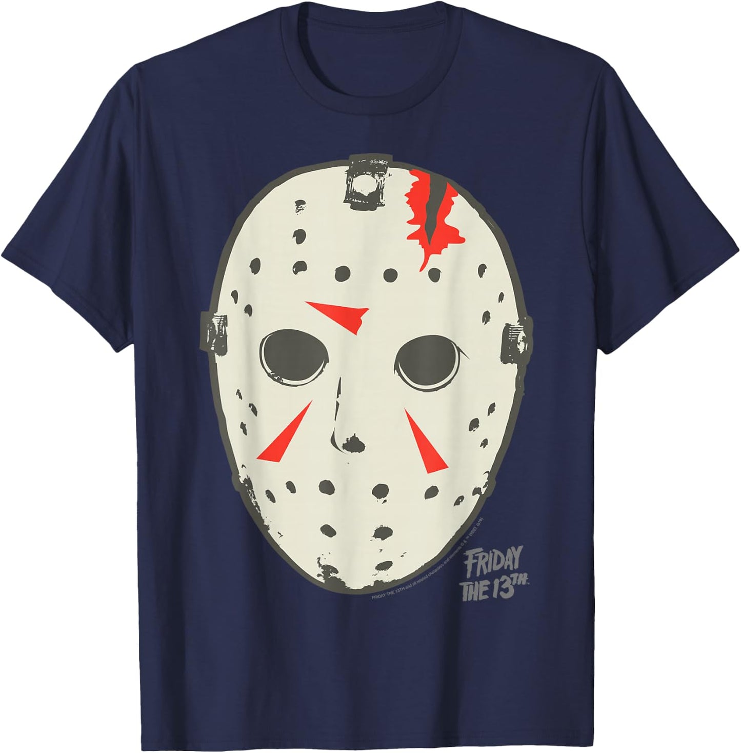 Friday The 13th Jason Damaged Mask T-Shirt - T-Shirt | Navy