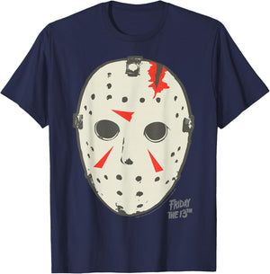 Friday The 13th Jason Damaged Mask T-Shirt - T-Shirt | Navy