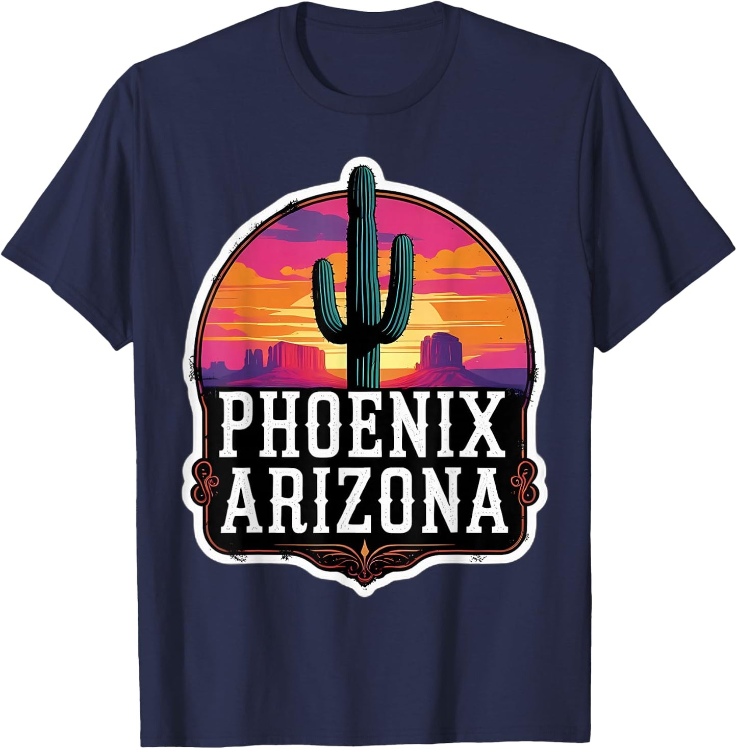 Vintage Phoenix Arizona Cactus Retro Sunset Valley Sun Cacti T-Shirt - T-Shirt | Navy