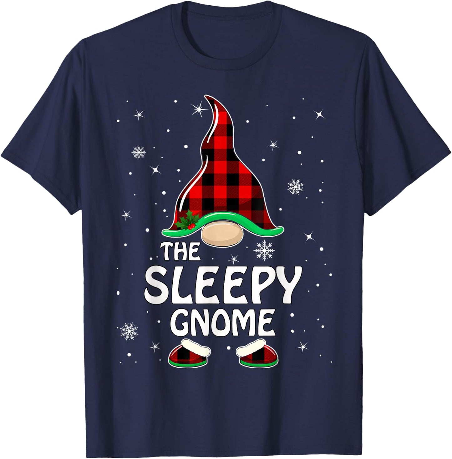 Sleepy Gnome Buffalo Plaid Matching Family Christmas Pajama T-Shirt - T-Shirt | Navy
