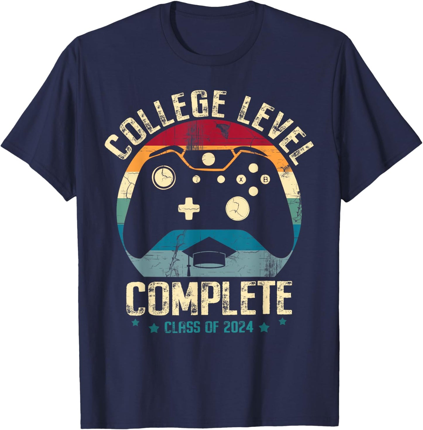 College Level Complete Class of 2024 Gamer Graduation Grad T-Shirt - T-Shirt | Navy