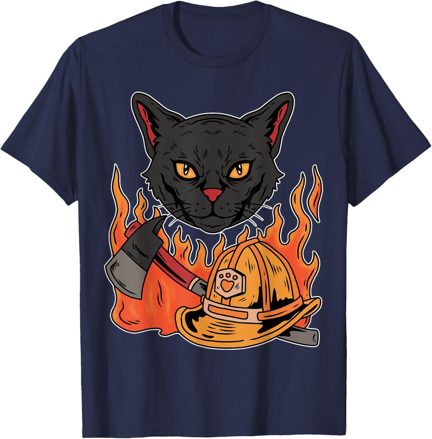 Funny Bombay Cat TUWQXF Cute Cat Lover Designs -Kids, Adults Cat Lovers All Ages Black Cat Funny Fireman T-Shirt - T-Shirt | Navy