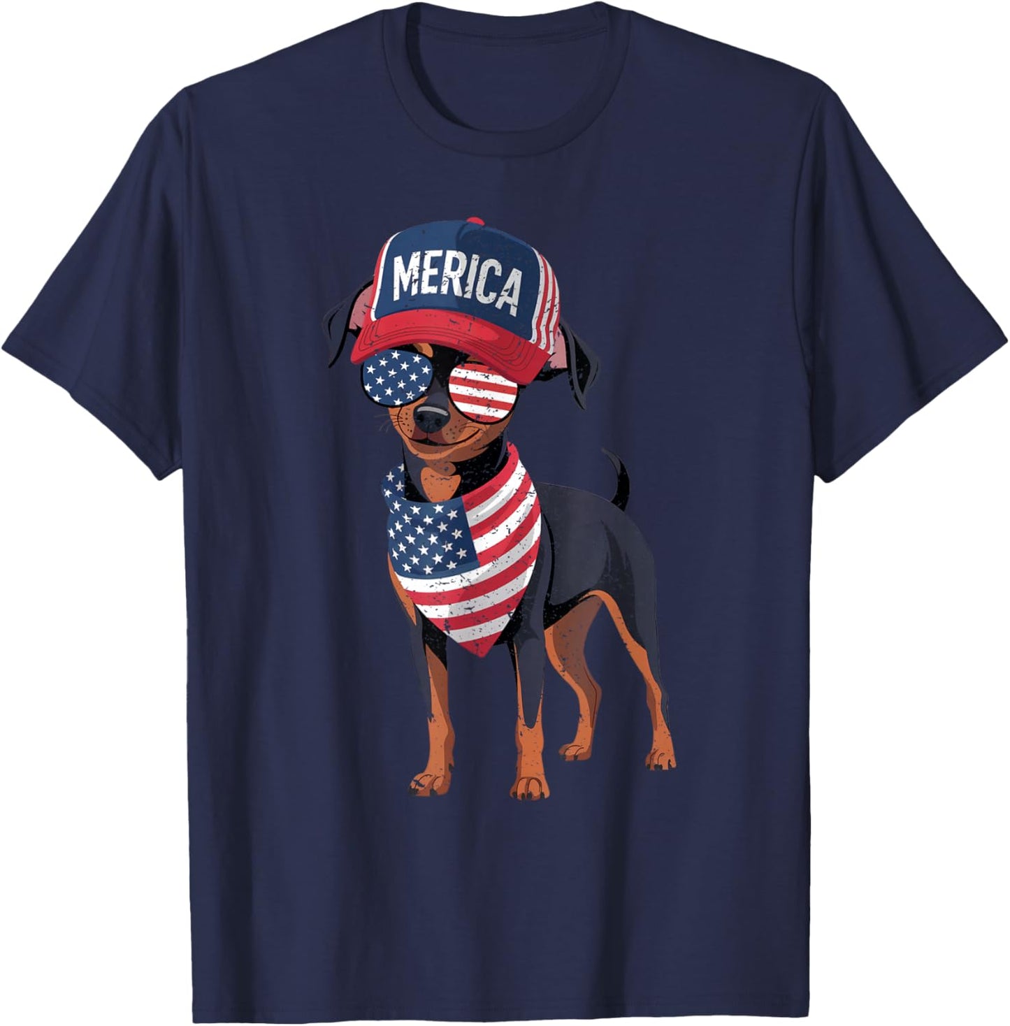 Min Pin 4th of July US American Flag Dog Patriotic T-Shirt - T-Shirt | Navy