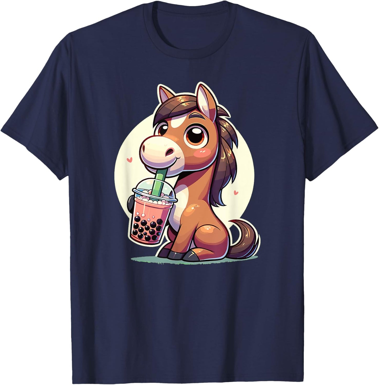 Kawaii Horses Bubble Tea Boba Horse T-Shirt - T-Shirt | Navy