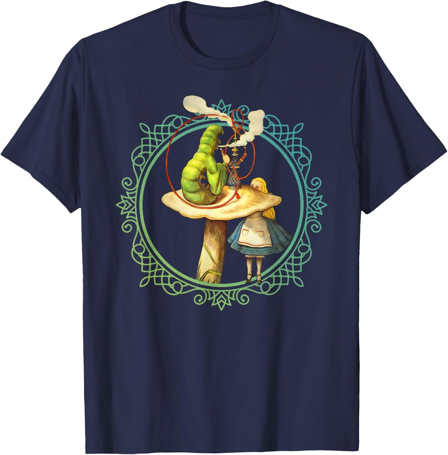 Alice and the Smoking Caterpillar - T Shirt Design T-Shirt - T-Shirt | Navy