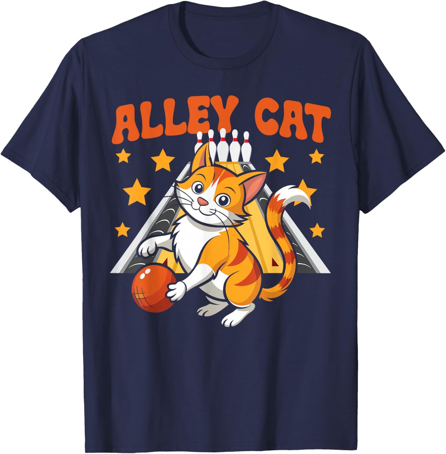 Funny Bowling Cat Pun Alley Cat T-Shirt - T-Shirt | Navy