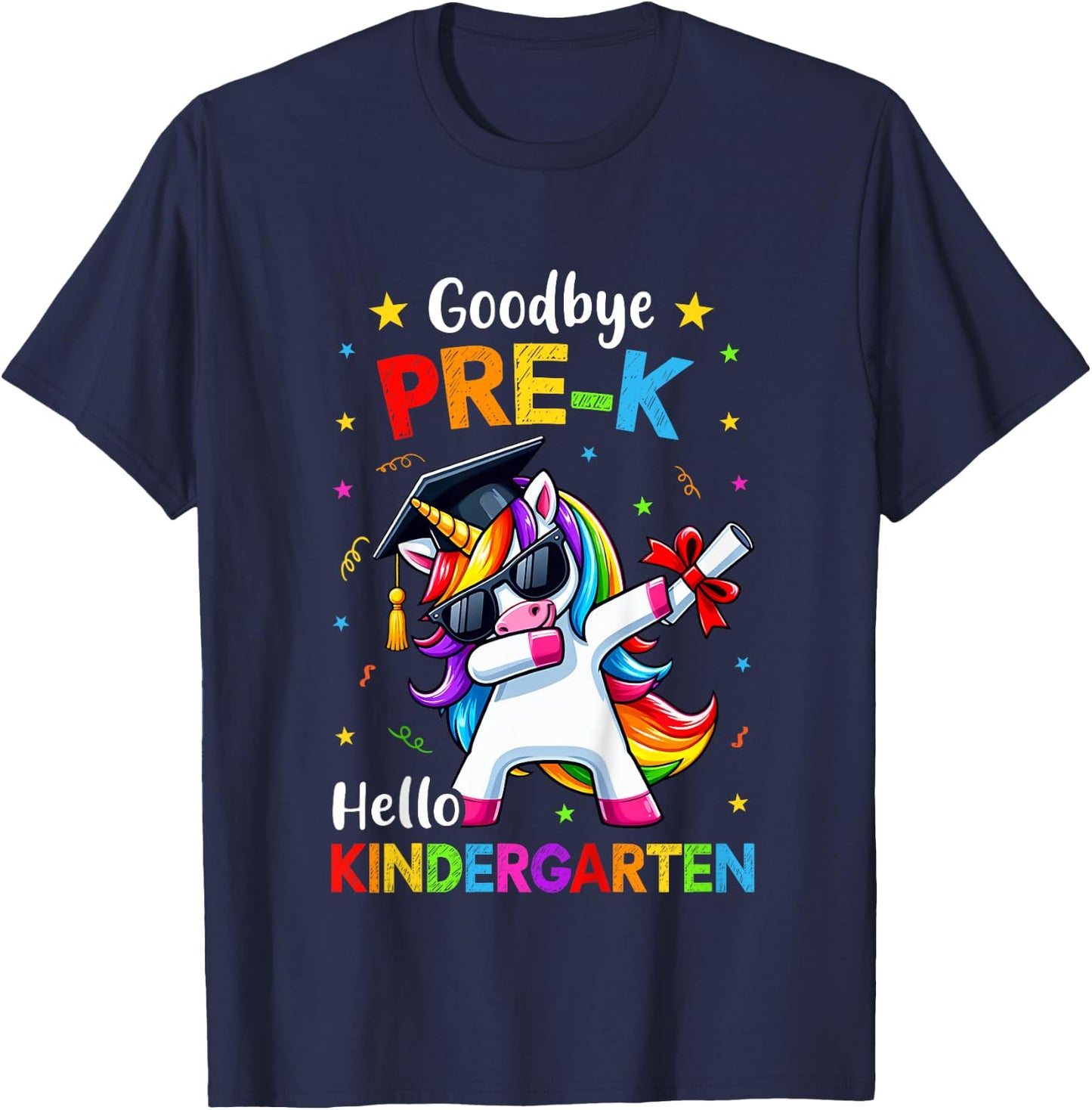 Kids Goodbye Pre-K Hello Kindergarten Graduation Unicorn Girl T-Shirt - T-Shirt | Navy
