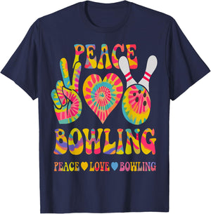 Peace Love Bowling Shirt Tie Dye Bowler Men Women Kids T-Shirt - T-Shirt | Navy