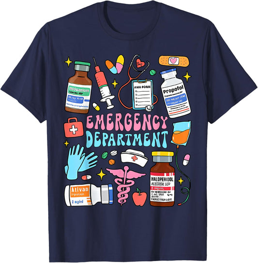 Retro Emergency Department Emergency Room ER ED Nurse Tech T-Shirt - T-Shirt | Navy