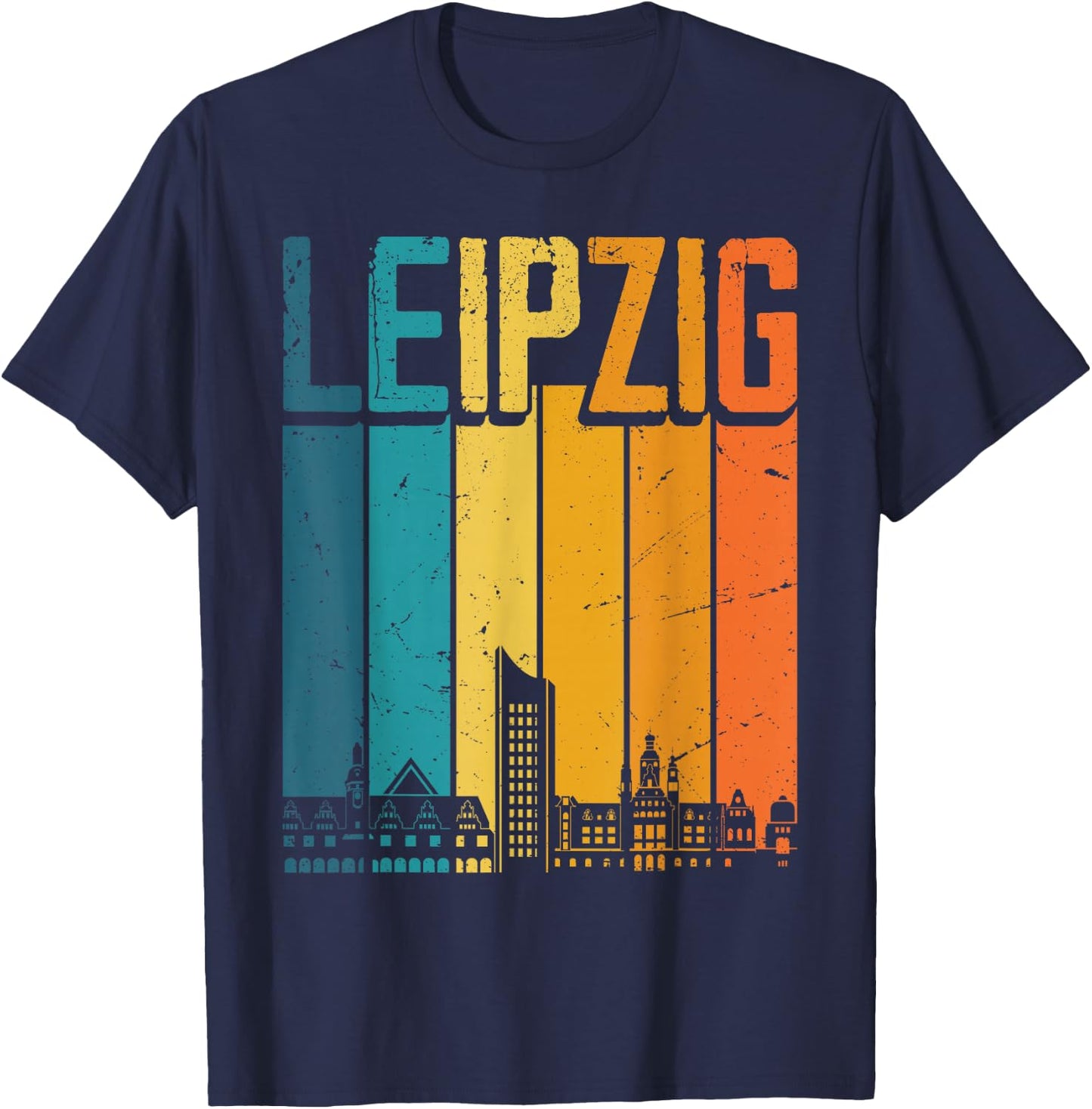 Leipzig Skyline Retro Vintage Souvenir Leipzig T-Shirt - T-Shirt | Navy